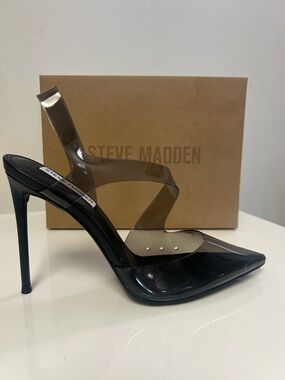 Steve Madden Vienne Clear Black Heels Size 6 NIB